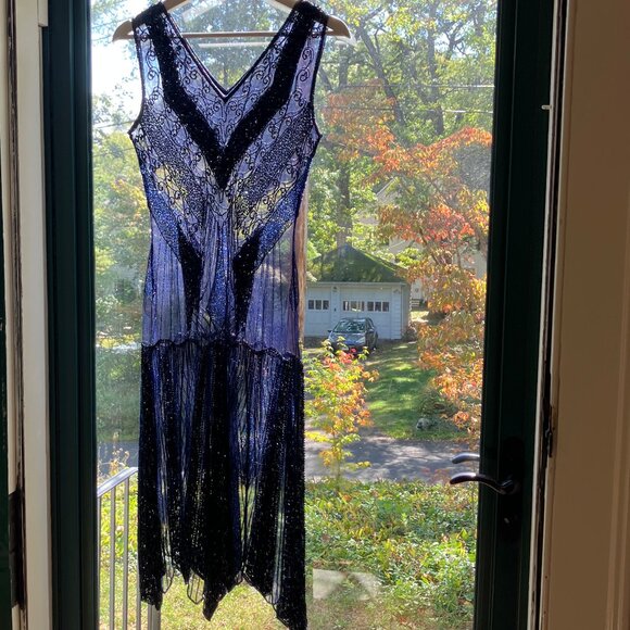 Chic Midnight Blue Embellished Midi Dress - Picture 2 of 15